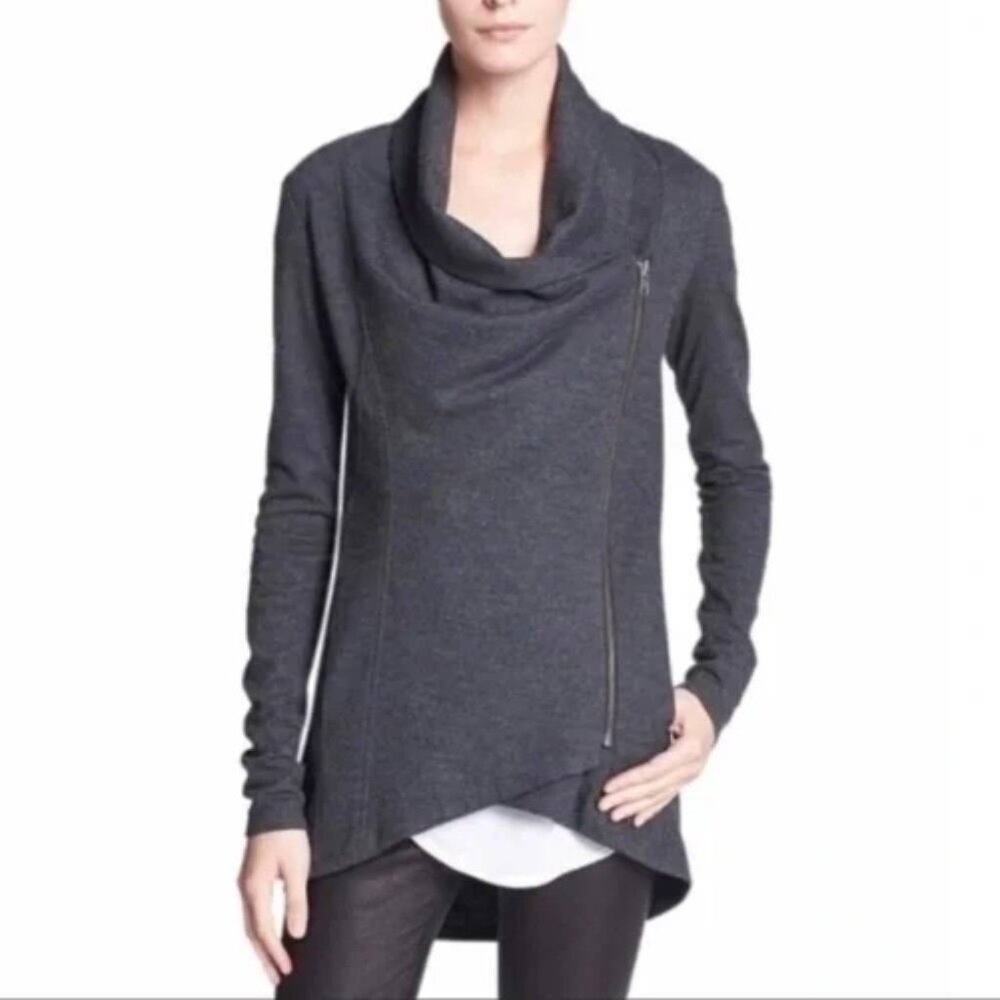 Helmut Lang Sonar Wool Shawl Collar Moto Jacket charcoal gray full zip sweater
